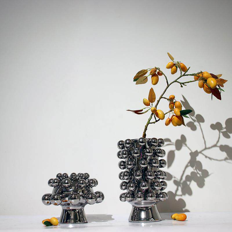 轻奢现代电镀陶瓷花瓶家居卖场工艺品摆件客厅茶几桌面插花瓶