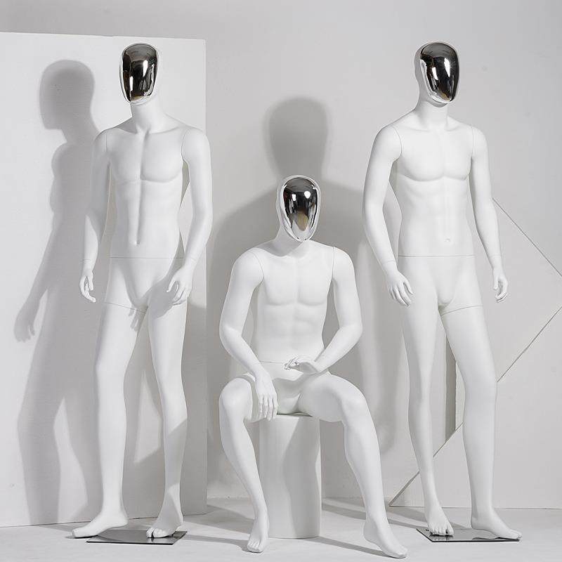 高档哑白电镀银脸男模特道具全身展示架男装服装店橱窗拍照模特架