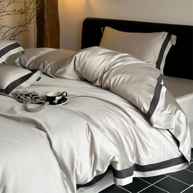 轻奢风纯色100S天丝棉四件套全棉冰丝被套裸睡床单床笠床上用品