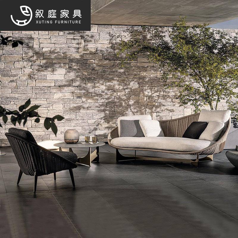 户外藤编沙发组合防水防晒庭院露台阳台样板房藤椅室外花园藤沙发