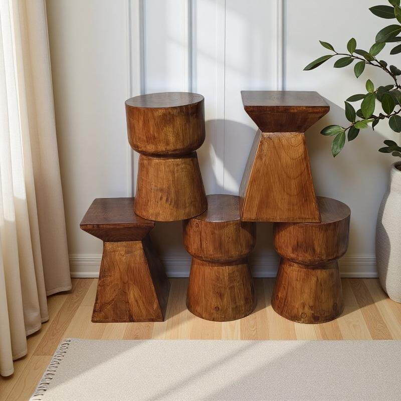 实木墩子深胡桃色新中式原木凳子民宿边角几摆件木桩根雕矮凳边几