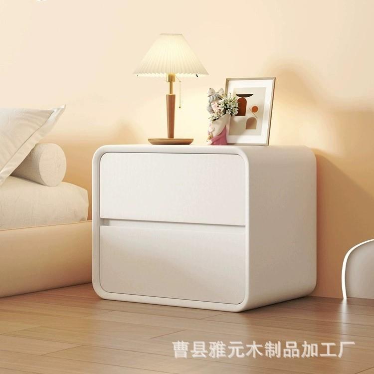 实木床头柜轻奢简约现代小型创意家用卧室储物柜白色奶油风床边柜