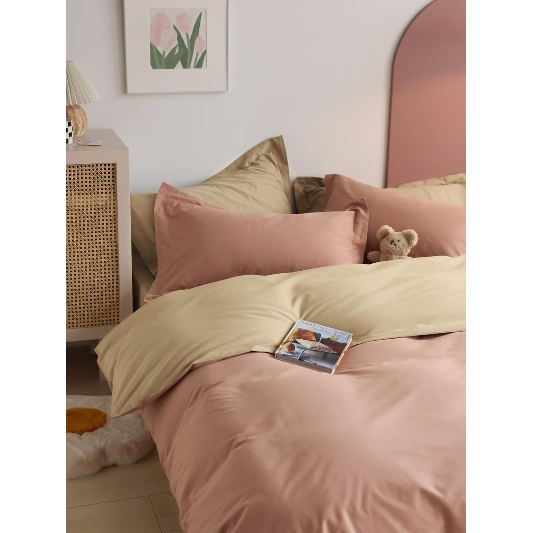 北欧风秋冬100支双拼纯棉磨毛四件套加厚保暖素色全棉4件套