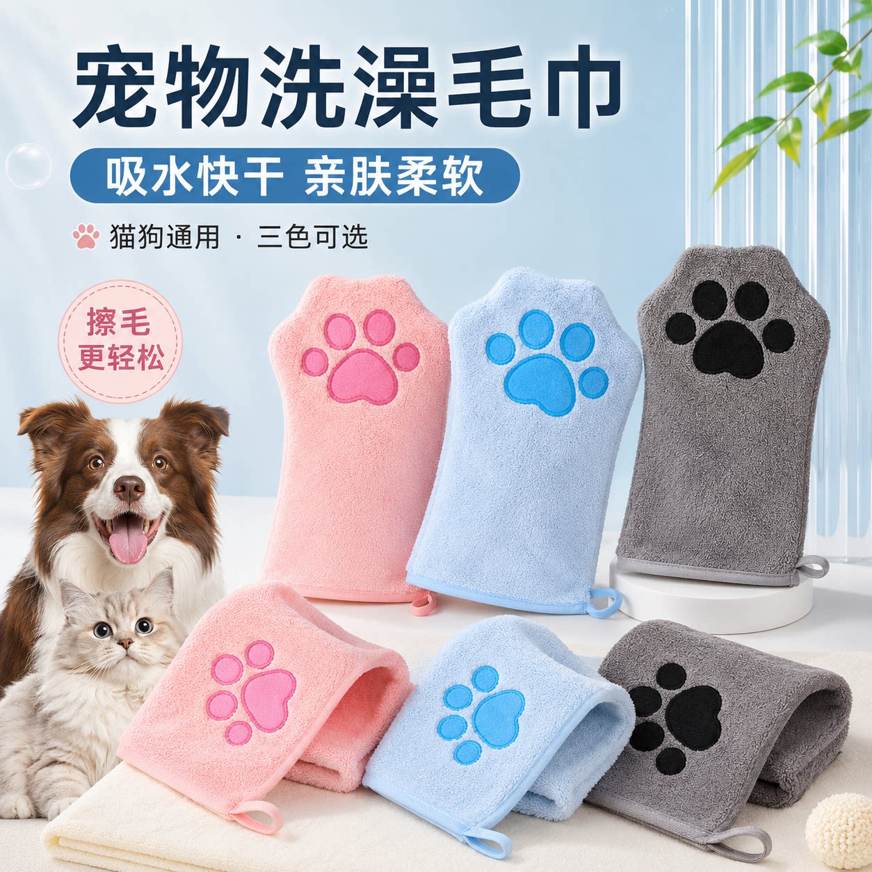 狗猫通用纯棉速干吸水毛巾