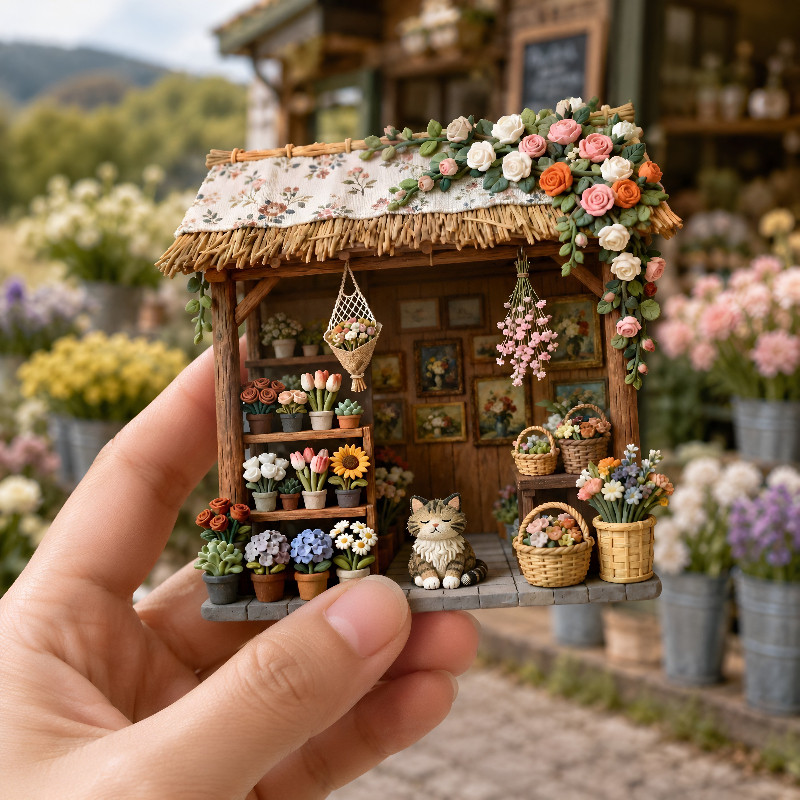 田园小花屋树脂浮雕磁吸冰箱贴