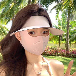 新款可拆卸防晒口罩帽子一体面罩遮全脸紫外线脸基尼冰丝透气脸罩