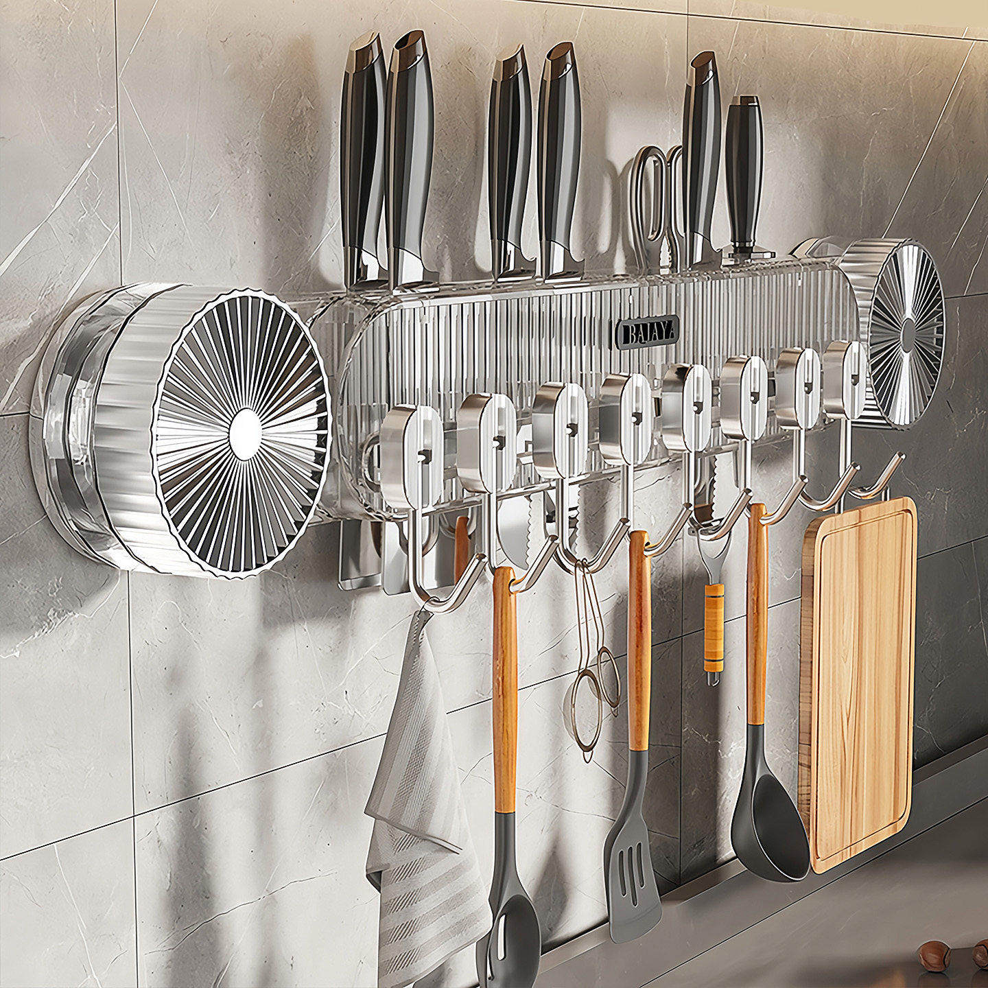 厨房吸盘挂钩一排免打孔多功能滑轨锅铲勺子刀架挂杆壁挂式置物架,家庭/个人清洁工具,粘钩,淘宝优惠券,粉丝福利购,淘宝优惠卷