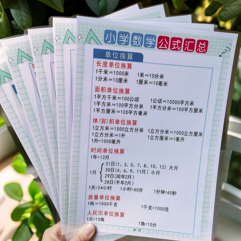 数学1-6年级万能公式卡片大全小学数学知识点总结思维训练教具卡