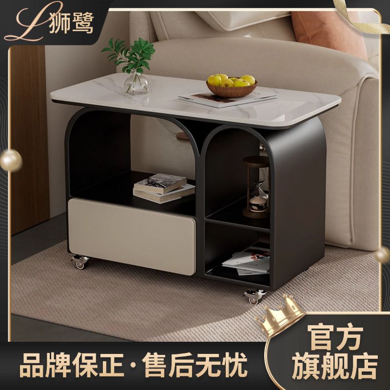 奶油轻奢沙发茶几家用床头柜现代小户型客厅边柜移动储物小推车