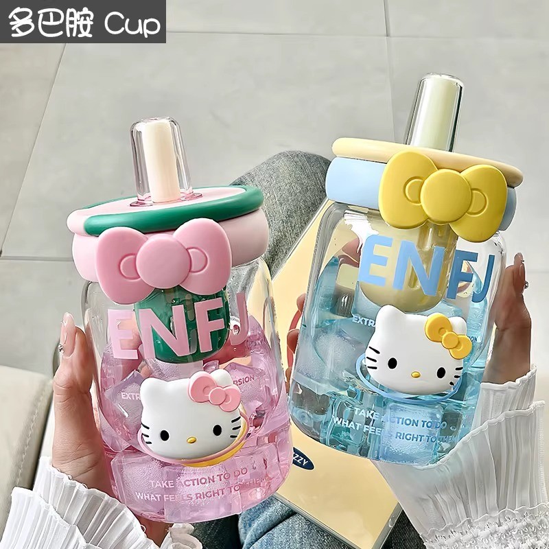 hellokitty水杯2025新款女生高颜值玻璃杯带吸管耐热泡茶杯言