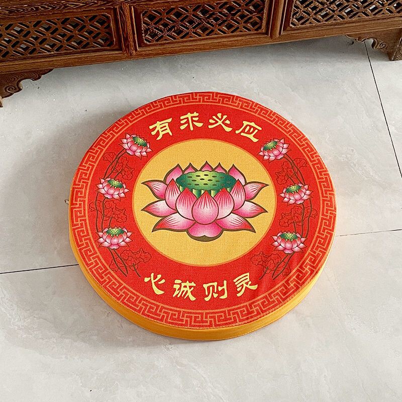跪拜地垫莲花拜垫圆形蒲团打坐垫拜凳佛堂家用拜佛垫亚麻印花