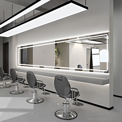 带灯高清镜横挂理发店镜子带灯网红美发店镜台发廊剪发大通镜潮款