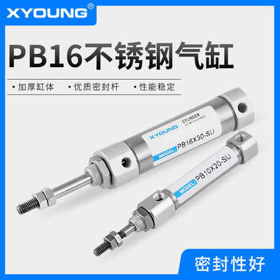 XYOUNG气动PB16X50-SU不锈钢迷你气缸PB16X25-SR带磁平尾迷你