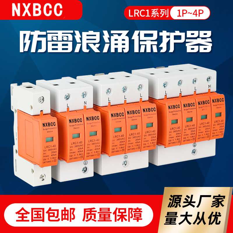 家用浪涌保护器4P20KA40KA60KA80ka100KA 避雷器2P电涌保护防