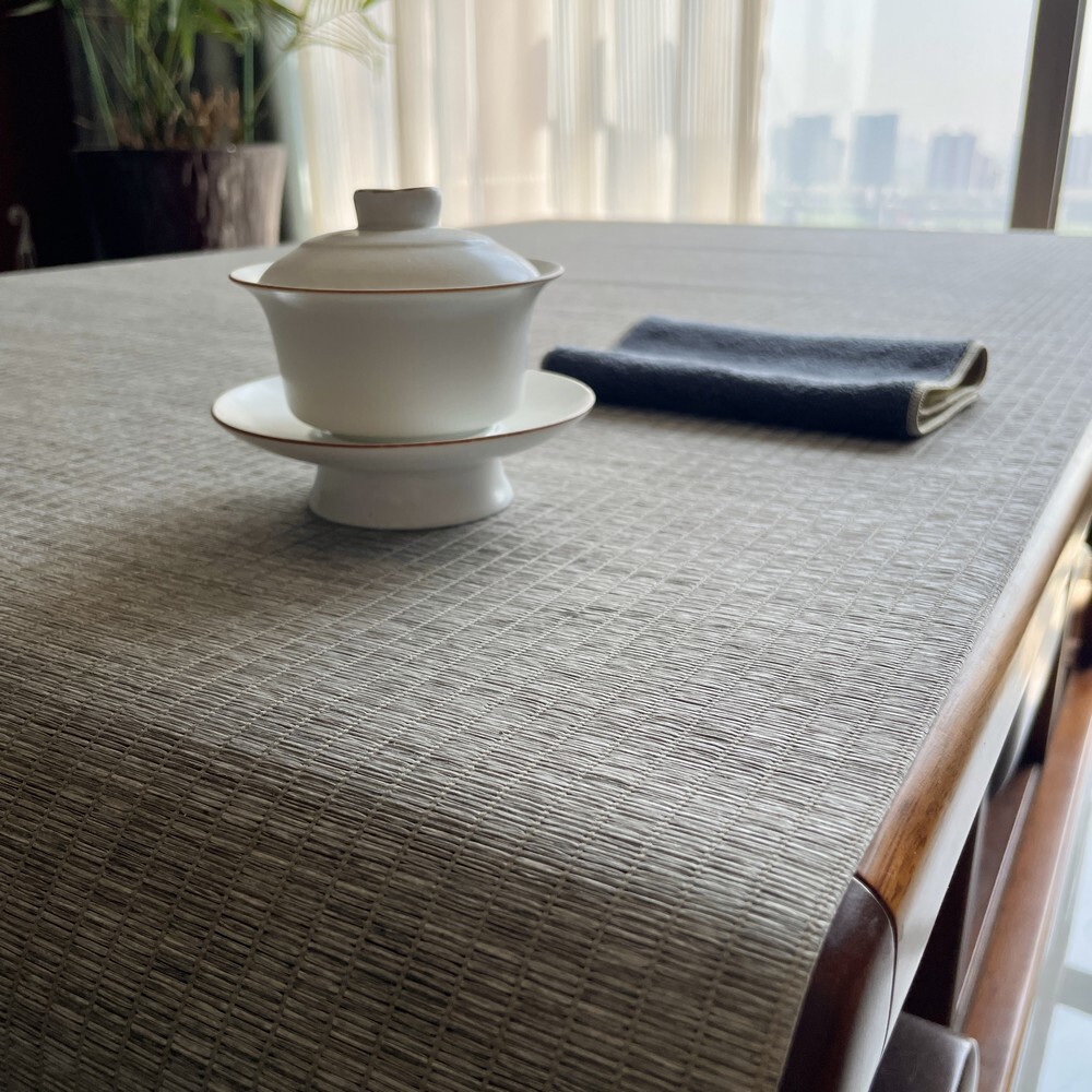 侘寂风防水草编茶席加宽茶桌垫布茶旗日式桌旗 新中式干泡席