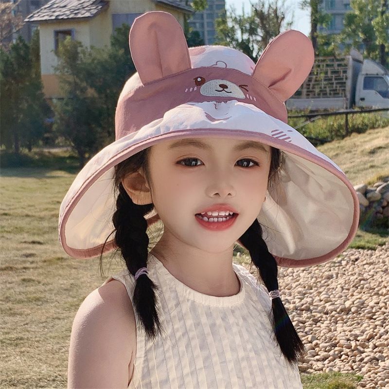 。儿童防晒帽子夏季空顶太阳帽女孩甜美可爱大帽檐沙滩海边渔夫帽