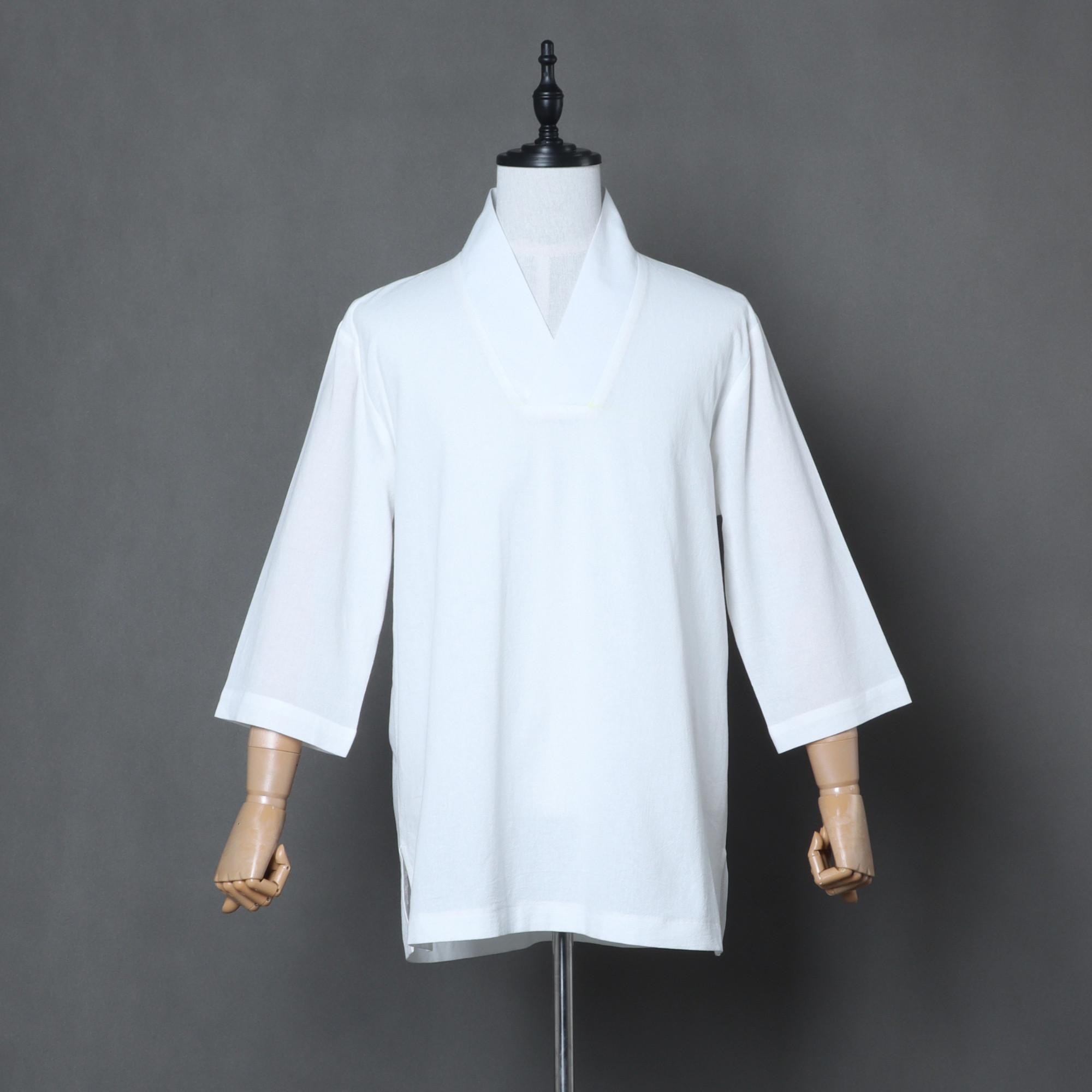 亚麻内搭打底衫夏季薄款内衫僧服出家师父禅修居士服V领中袖T恤