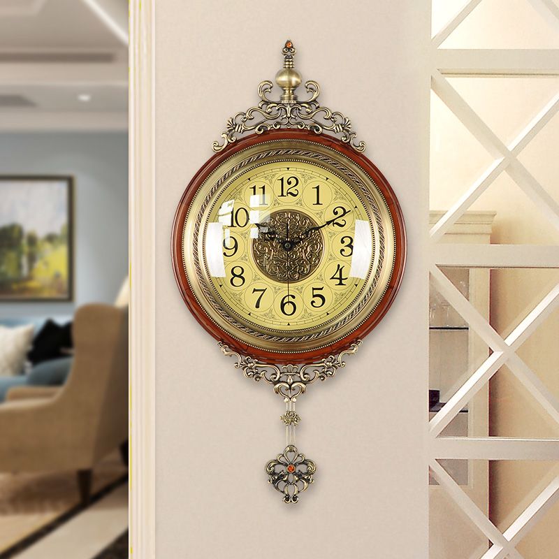 欧式客厅挂钟美式实木钟表复古家用摇摆金属时钟创意现代大气挂表