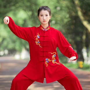 争风华2025新款太极服女款红色绣花祥云太极拳八段锦表演服年轻人