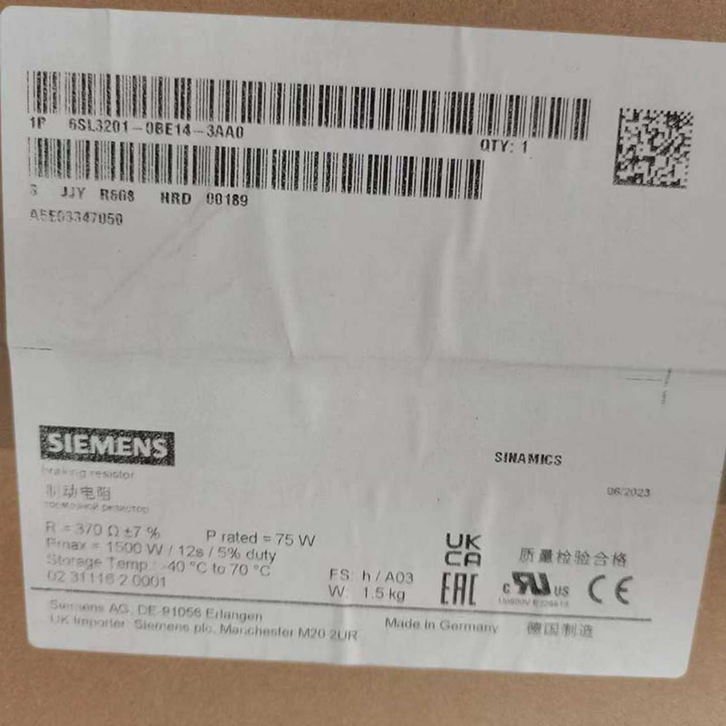 SIkEMENS/6SL32010BE143AA0制动电阻全新原装现货