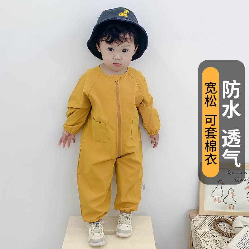宝宝连体罩衣外穿全身防水拉链婴儿爬爬服儿童外出防脏爬行服春秋