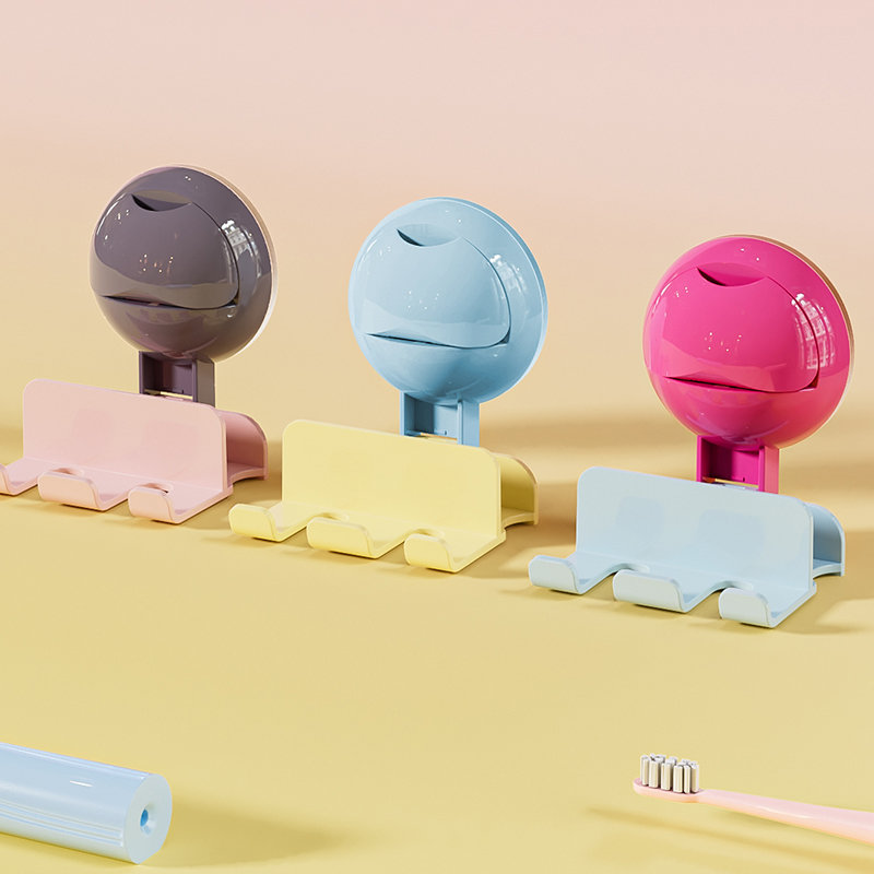 牙刷置物架壁挂式免打孔三头吸盘挂钩卫生间儿童电动牙刷收纳