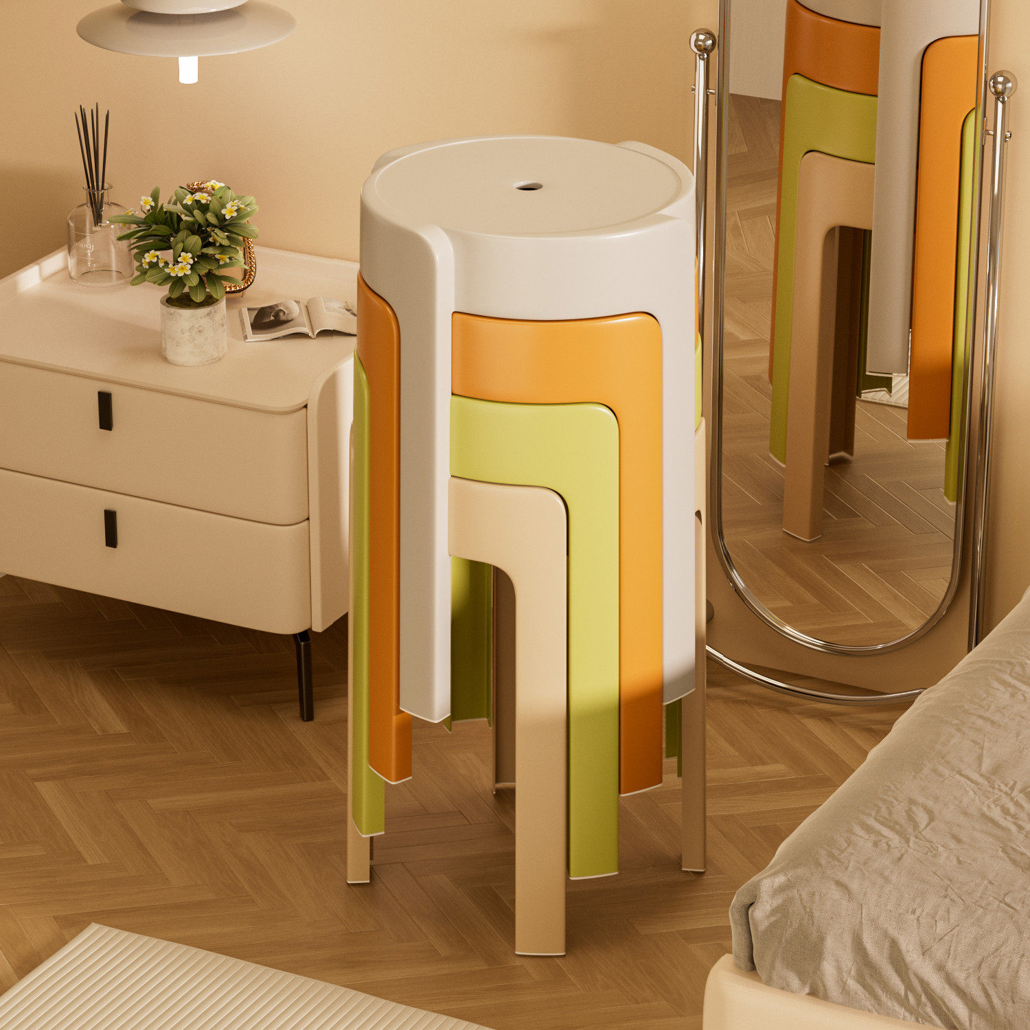 家用加厚塑料凳子可叠放圆凳现代简约客厅餐桌塑胶高椅子结实耐用