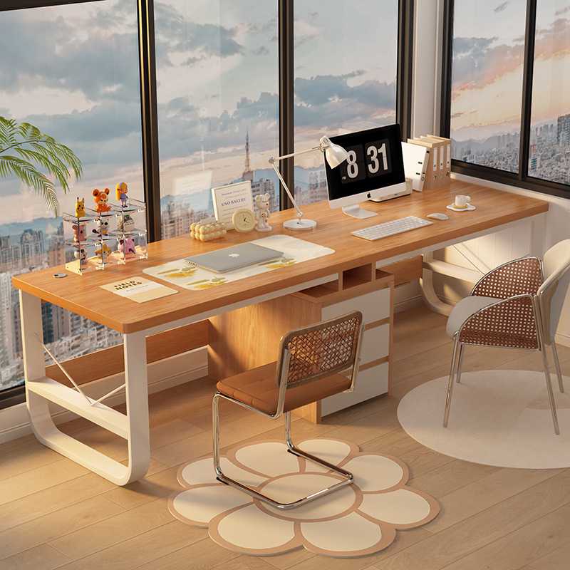 双人电脑桌台式长书桌卧室简约办公桌子工作台学生家用学习写字桌