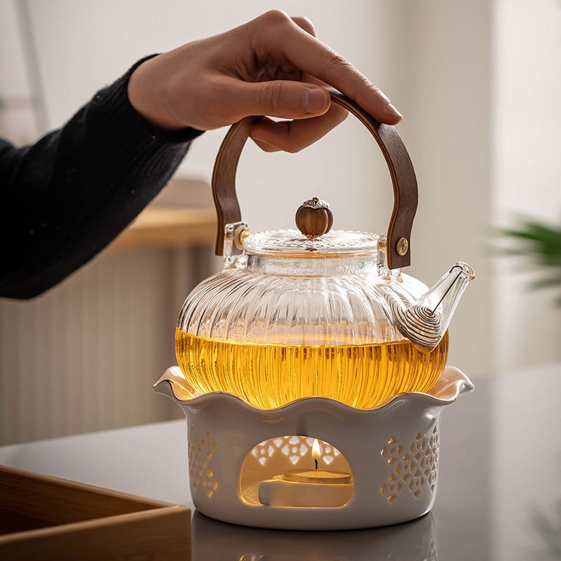 日式温茶花茶壶套装围炉煮茶壶泡茶家用蜡烛台煮茶炉水果玻璃茶具