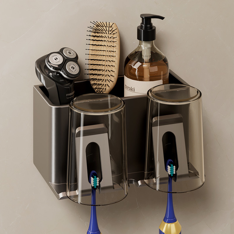 牙刷杯置物架免打孔漱口杯电动牙刷情侣壁挂式轻奢简易牙刷收