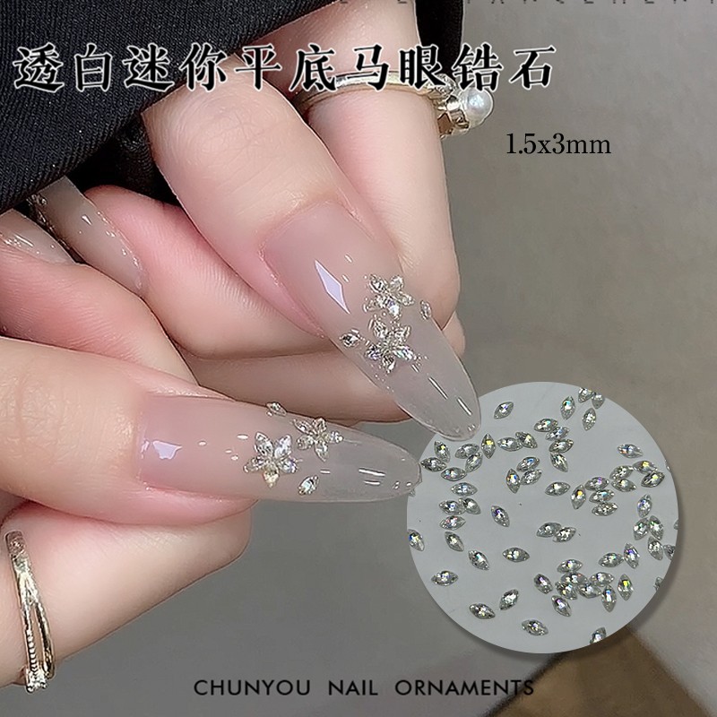 S春柚美甲饰品平底马眼锆石迷你小马眼锆石玫瑰切美甲钻1.5*3mm