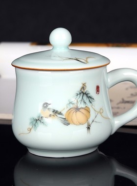 景德镇茶杯康源达陶瓷带盖水杯 家用水杯办公室单杯中式杯子茶具