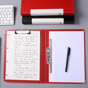 毅力达硬纸板皮面文件夹强力长押夹板夹红色演讲稿夹签约夹呈阅夹