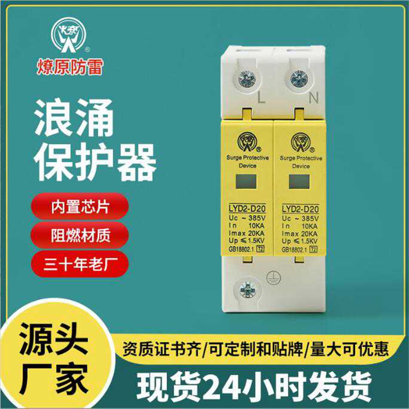 燎原浪涌保护器LYD2-D20/2P两相家用配电箱避防雷器SPD防雷击