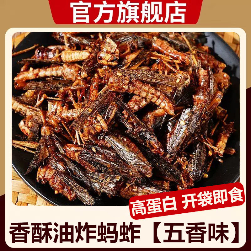 香酥蚂蚱油炸即食开袋即食蝗虫蚱蜢食用零食虫子烧烤商用昆虫美食