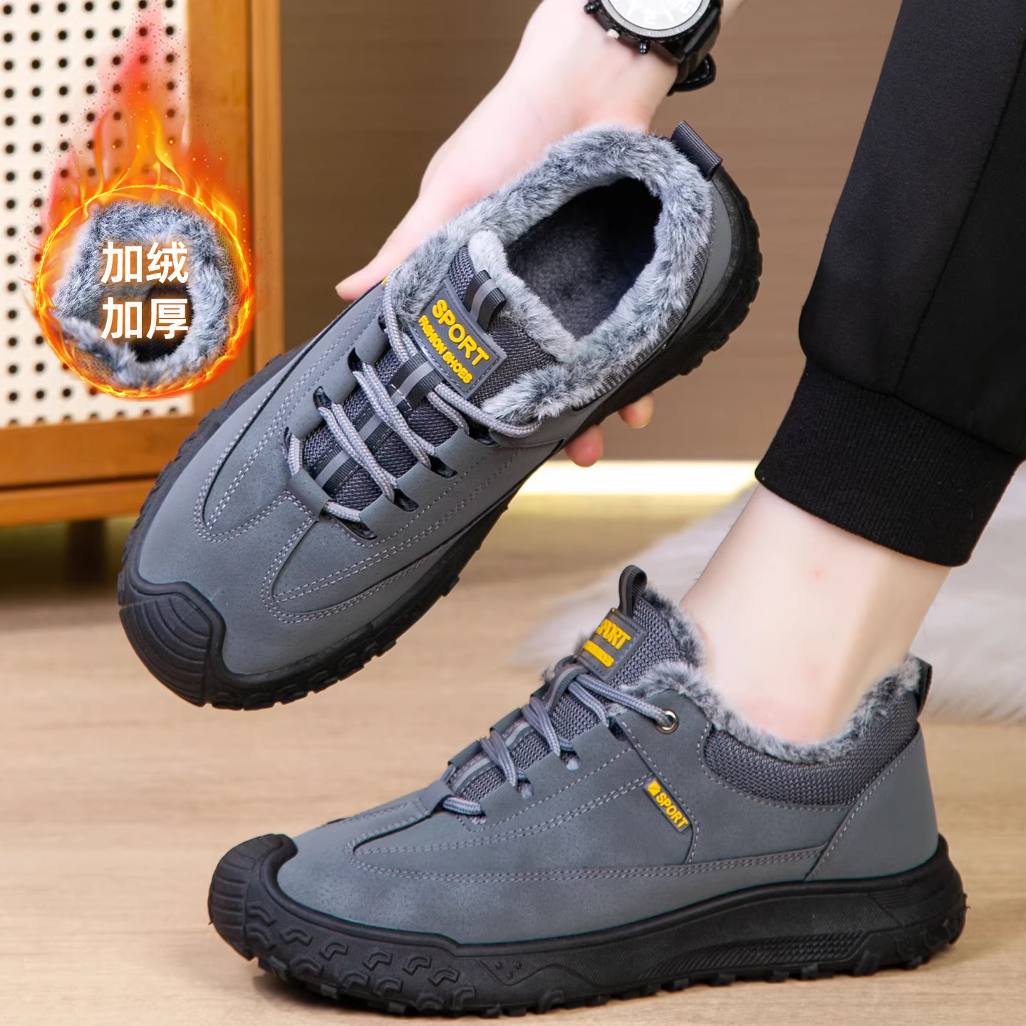 2025冬季男棉鞋老北京布鞋一脚蹬懒人鞋休闲鞋软底棉靴加绒爸爸鞋,流行男鞋,时尚雪地靴,淘宝优惠券,粉丝福利购,淘宝优惠卷