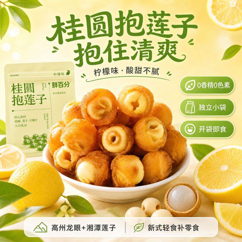 鲜百分柠檬味桂圆抱莲子湘潭寸三莲去芯无核桂圆肉休闲滋补零食
