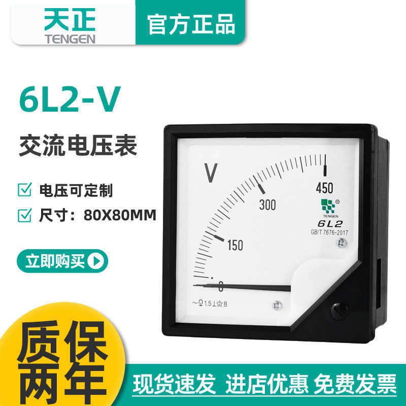 TENN天正电气 6L2-V电压表安装式仪表450V 500V交流指针表80*80