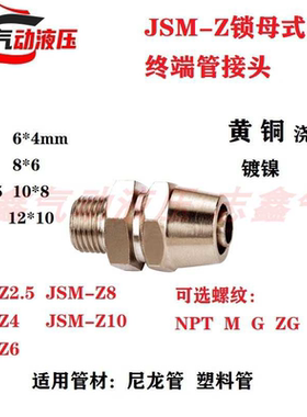 JSM-Z锁母式直通管接头黄铜快拧气动管插尼龙管塑料管4*2.5 12