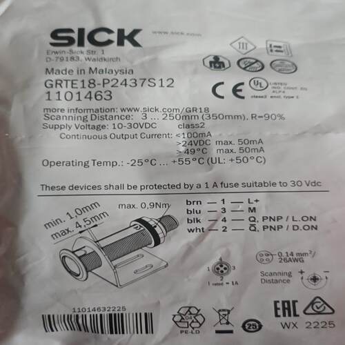 议~SICK光电开关GRTE18-P2437S12订货号1101