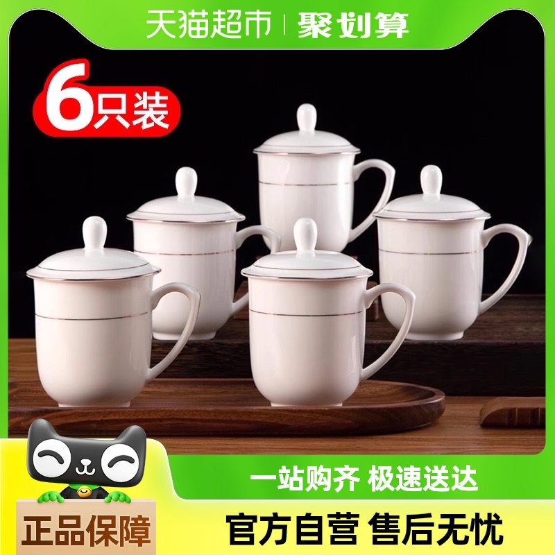 Edo陶瓷茶杯礼品杯6只装高温陶瓷茶杯会议办公家用品茗杯带把茶杯