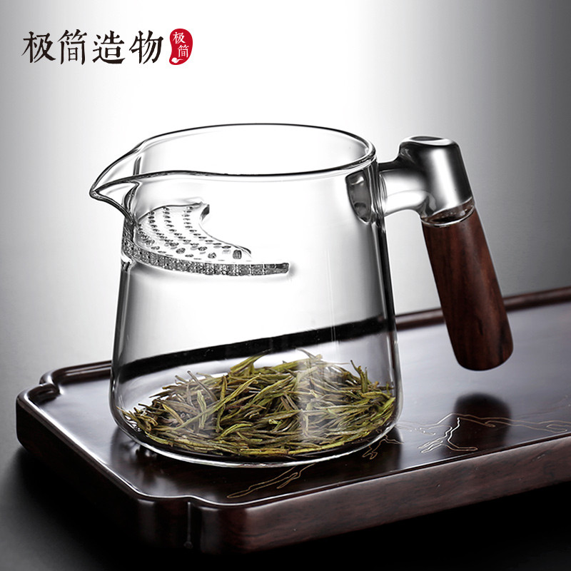木把月牙公道杯带茶滤网日式玻璃公杯加厚分茶器茶漏一体茶海