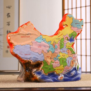 异型景德镇酒坛家用装 中国地图工艺品陶瓷摆件密封酒容器5斤装 饰