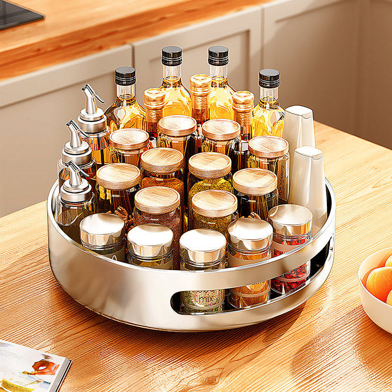 帅仕304不锈钢旋转调料置物架厨房多功能转角油盐酱醋调料转盘