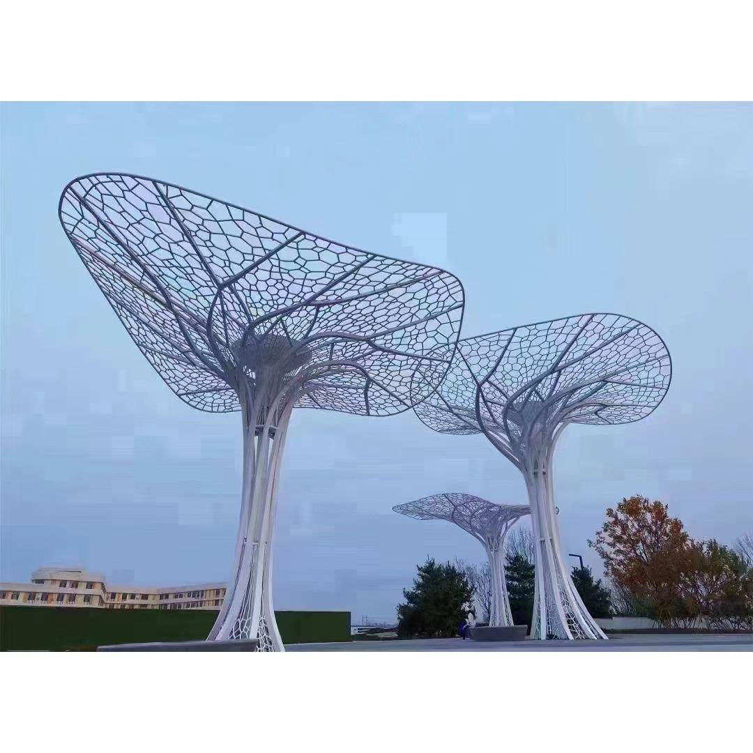大型不锈钢雕塑户外广场景观廊架圆环发光摆件钢结构异形