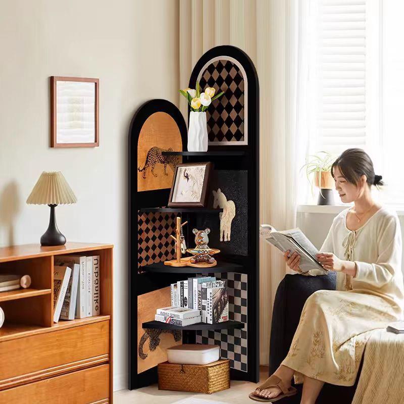 中古风三角装饰柜置物架转角柜客厅落地架子墙角屏风三拐收纳架