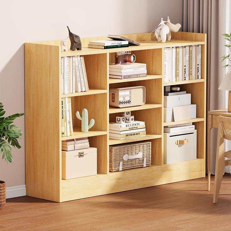 书本收纳箱落地置物架家用实木靠墙书架多层分格储物柜放书的架子
