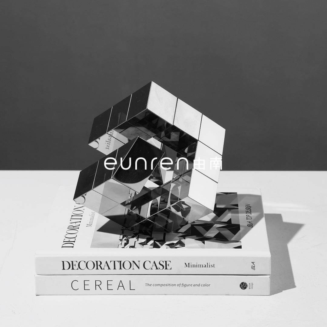 现代简约抽象建筑几何方块魔方摆件样板房间家居客厅创意软装饰品