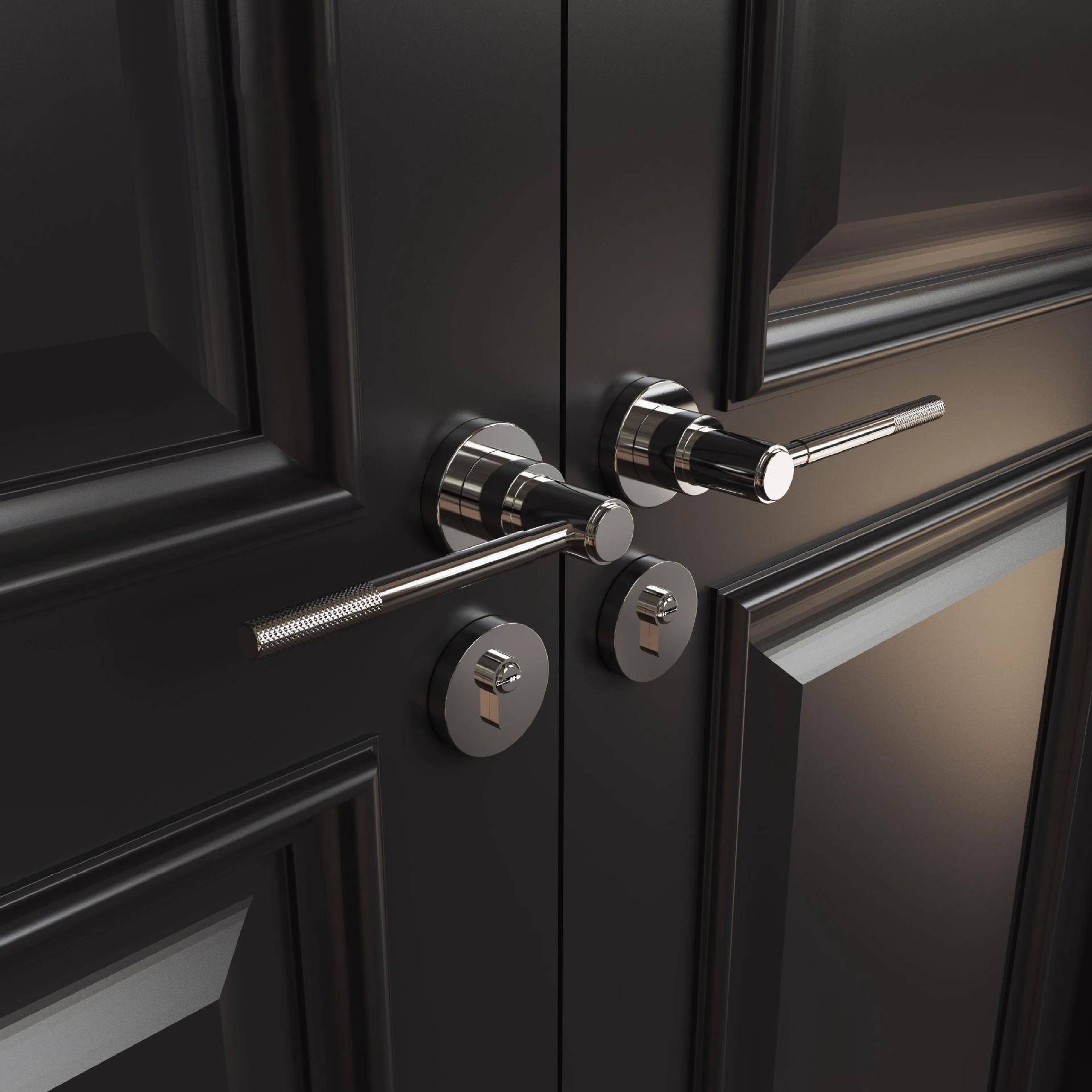 极简竖纹门锁卧室滚花静音磁吸房门锁家用分体锁通用型木门门把手