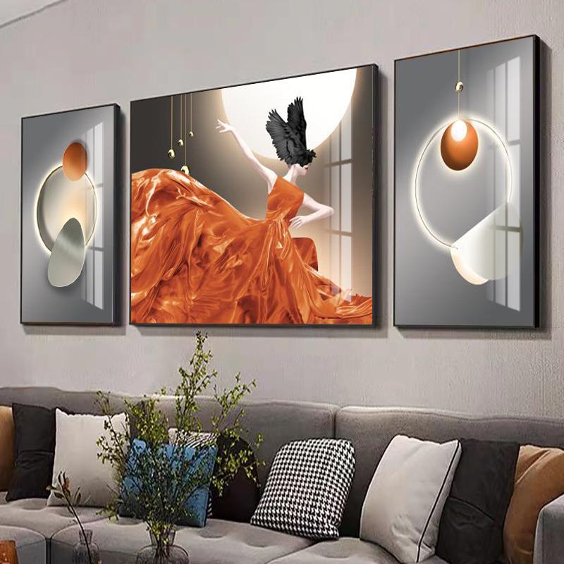 美女沙发背景画人物挂画现代轻奢客厅装饰画北欧软装壁画三联画